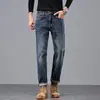 Jeans masculinos de alta qualidade estilo europeu, nova coleção outono e inverno, clássico, simples, luxo leve, algodão stretch, corte slim, comprimento cropped