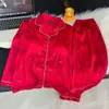 Pijama de Manga Larga para Mujer, Seda Helada de Primavera y Otoño Modelo Nuevo 2026 con Almohadillas en el Pecho, Conjunto Holgado de Ropa para el Hogar de Otoño para Mujer de Tallas Grandes