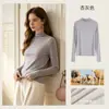 Camisa básica de gola alta em Tencel e lã estilo coreano para outono, slim fit, manga longa, cor sólida, amiga da pele, top de tricô