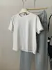 Top básico simple de otoño e invierno para mujer, cuello redondo, manga corta, con costuras visibles, corte holgado, diseño en el hombro derecho, efecto adelgazante, capa base versátil