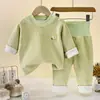 Conjunto de ropa interior térmica para bebé, ropa de otoño para invierno con forro polar, cintura alta para proteger la barriga, pijamas para niños
