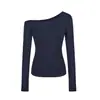 Atacado Transfronteiriço Outono e Inverno Modal 260g Sexy Elegante Puro Desejo Sexy Ombro Caído Manga Longa Camiseta Tops Femininos