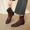 Botas de tornozelo de couro genuíno tamanho 34 a 42, exportação transfronteiriça, bico redondo, emagrecedor, salto grosso retrô, botas estilo Martin, versátil para outono e inverno, adequadas para o trabalho, estilo feminino