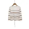 Suéter de Punto Rayado Otoñal con Cuello Redondo para Mujer, Estilo Retro de Alta Gama para Otoño e Invierno, Tejido Holgado y Relajado