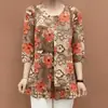 Camiseta Elegante, Modeladora e que Valoriza a Silhueta, de Comprimento Médio, Tamanho Plus Size, em Novo Estilo Chinês, com Mangas Curtas, para Mães de Meia-Idade e Idosas