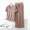 Conjunto de Camisetas Casuais Finas Soltas de Modal 2025, Camiseta de Manga Curta Cor Sólida Estilo Coreano, Conjunto de Duas Peças Emagrecedor Tamanho Grande para Mulheres