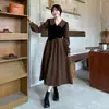 Vestido de manga larga de otoño que adelgaza la hermana gorda estilo Hepburn elegante cintura alta diseño chic sensación falsa vestido midi de dos piezas