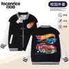 Jaqueta de Baseball HotWheels Racing Estampada para Meninos Cor Nova Listras Coloridas Roupa de Exterior Estilosa para o Campus para Meninos
