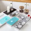 Caja de Almacenamiento de Alimentos de Acero Inoxidable 304 Lonchera Caja Bento Contenedor de Almacenamiento Plato para Condimentos Ingrediente de Kimchi Compartimento para Frutas y Verduras Caja Pequeña con Tapa Azul