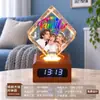 Bola de Cristal Creativa Madera Maciza Luz de Noche Pequeña Atmósfera de Escritorio Adorno de Mesita de Noche Recuerdo de Crecimiento Infantil Foto Familiar