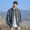 Camisa de cuadros estilo americano, nueva colección primavera/otoño, camisa de manga larga moderna con cuello mao, prenda exterior holgada para hombre