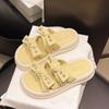 Sandálias Bonitas de Laço Delicado para Verão Feminino 2025 Novo Estilo com Saia Chinelos Rasteiros Macios de Praia