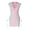 Vestido cruzado de estilo europeo y americano con escote en V profundo y tiras, sin mangas, con cremallera, ajustado, mini vestido bodycon sexy para fiesta al por mayor