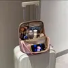 Bolsa de Maquiagem Compartimentada para Viagem, Grande Capacidade com Alça e Espelho, Bolsa de Armazenamento Portátil para Passeios, Viagens, Pode Ser Pendurada na Mala