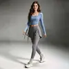 Conjunto de Yoga Quadrado Curto para Mulheres, Slim Fit, Manga Longa, Cintura Alta, Elástico, Falso Duas Peças, Pilates, Levantamento de Peso, Conjunto Fitness Duas Peças