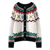 Cardigan de Tricô Fair Isle 35 Gola Redonda em Cashmere para Mulheres, Novo Estilo Solto e Relaxado Outono/Inverno 2026
