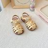 Sandálias de Bico Fechado para Meninas Estilo Coreano Versátil Estilo Floresta Tecidas Verão Sola Macia Laço Sapatos de Princesa Infantis Sapatos de Bebê