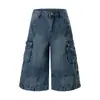 Shorts de mezclilla personalizados transfronterizos retro americano desgastados cortos shorts cortos procesamiento a medida con dibujos a muestra