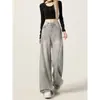Jeans Anchos Color Gris Claro para Mujer, Nuevo Estilo Primavera y Otoño, Tallas Grandes, Adelgazantes, Cintura Alta, Pantalones Rectos Sueltos