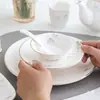 Conjunto de Louça Cerâmica com Borda Dourada Novo Restaurante Chinês Hotel Clube Sala de Jantar Comercial Conjunto de Três Peças com Tigela e Prato