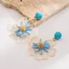 Acessórios He Ming: Brincos de Flor de Ráfia Artesanais Frescos e Doces com um Toque de Luxo Leve e High-End, Perfeitos para um Estilo de Férias