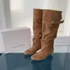2026 Nuevas Botas de Moda Retro con Pliegues, Punta Redonda y Tacón Bloque para Mujer, Versátiles, Adelgazantes, Casuales, de Caña Alta