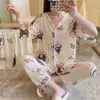 Conjunto Novo de Verão Hangtie de Três Peças Fino Doce Gola V Cardigã Solto Peça Externa Roupas de Casa Pijamas para Mulheres