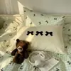 Funda de Almohada Bordada de Algodón Puro Lavado Clase A Estilo Niña con Lazo Funda de Almohada Cuero