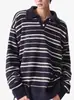 Suéteres de Punto Rayados con Cuello Polo Contrastante Estilo Old Money Retro para Hombres y Mujeres en Otoño e Invierno Suéteres Casuales Sueltos para Parejas