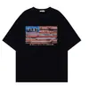 Camiseta de Manga Curta Estilo Streetwear Retrô Americano com Estampa de Bandeira Estrelada para Homens e Mulheres, Top Soltinho com Ombro Caído Verão 2026