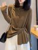 Japonês e coreano fino gola redonda manga longa cashmere oco pullover feminino primavera e outono solto lã malha camisa de fundo