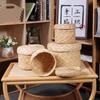 Cuidadosamente Seleccionado, Envío Gratuito, Cesta Redonda Tejida de Paja, Cesta de Almacenamiento de Escritorio Estilo Pastoral con Tapa, Cubeta de Almacenamiento para Boda, Caja de Regalo