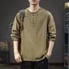 Camiseta Casual de Manga Larga Nueva Tendencia 2025 para Hombre Primavera y Otoño Cuello Henley Holgada Casual Versátil Top Base