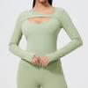 Roupas de Yoga Transfronteiriças Manga Longa Feminina Top de Yoga Nude para Esportes e Fitness com Bojos Removíveis Cintura Estreita Nude