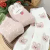 Meias de pelo de coelho engrossadas para outono e inverno, cano longo, quentes, fofas, meias de chão rosa, meias femininas de cano médio