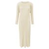 Vestido Clásico de Manga Larga de Color Puro Miyake para Mujer de Longitud Media Simple Delgado con Abertura Inferior Falda Base Ropa de Primavera y Otoño