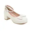 Zapatos de Mujer de Encaje con Lazo Dulce, Caramelo, Zapatos con Correa para Viaje, Tacón Medio Grueso, Talla Talla Talla, Zapatos para Niños, Zapatos de Comercio Exterior