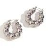 Moda Europea y Americana Pendientes Exagerados Simples Versátiles de Personalidad Acero Inoxidable Color Hueco Calado Luz de Lujo Pendientes de Gama Alta para Mujeres