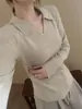 Suéter negro estilo japonés para mujer, estilo básico de otoño e invierno, corte ajustado, elástico, suave y acogedor, cuello polo, prenda interior de punto