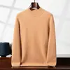 Suéter de cachemira de punto grueso de doble hilo para hombre, cuello medio alto, color liso, nuevo suéter base de cachemira engrosado para otoño e invierno