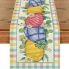 Bandera de Mesa Popular de Pascua Temu Estampado de Enano de Huevo de Pascua Material de Lino Decoración de Mesa de Pascua de Primavera Mantel