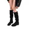 Botas largas retro de gamuza para mujer, novedad otoño 2026 estilo francés, plisadas, adelgazantes, versátiles, botas de moda apiladas para el día a día