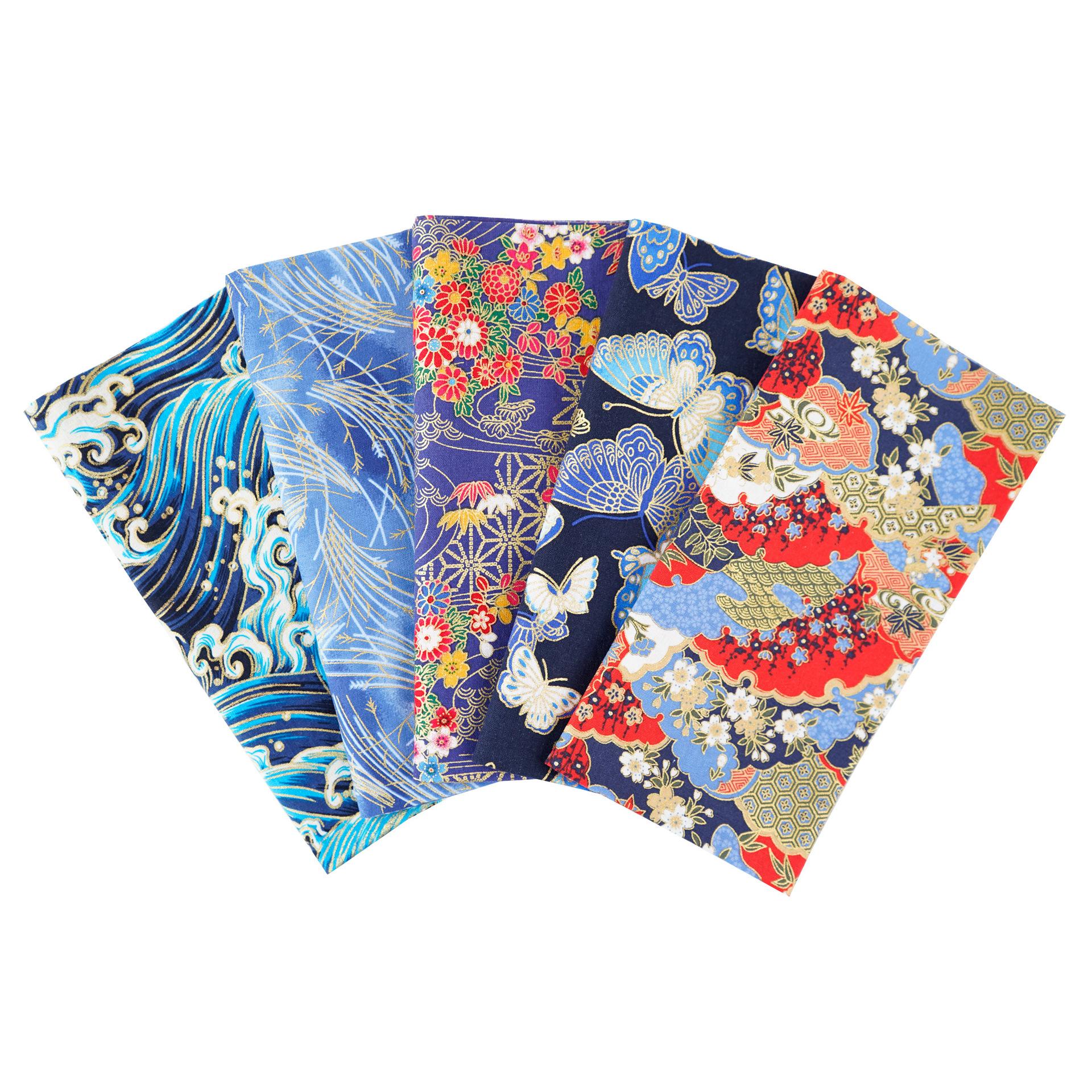 蓝色烫金棉拼布