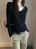 MZI STUDIO Moda Otoñal Femenina Elegante Diseño Falso de Dos Piezas Ribete de Encaje Camisola Tejido de Punto Empalmado 13526