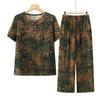 Conjunto de Ropa de Verano para Personas de Mediana Edad y Mayores 2025 Camiseta de Manga Corta Estampada para Abuela Conjunto de Dos Piezas para Mamá Talla Grande Top Delgado Blusa