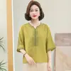 Traje de Verão Fashion para Mulheres acima de 50 anos, Novo Estilo 2026, Conjunto de Duas Peças de Algodão e Linho para Meia-Idade e Idosos com Mangas Médias