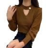 Tops Básicos para Mujer, Tops de Diseñador, Elegante Tejido con Cortes, Rojo, de Cuello Alto, Suéter Sexy A2746