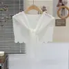 Novo Xale de Tricô com Design Vazado para Primavera e Outono, Manga Pontiaguda, Combinado com Camisa e Saia, Cardigã Pequeno Protetor de Pescoço para Mulheres em Algodão