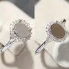 Exquisite Montagem de Anel Prateada de Luxo Leve, Fundo Plano com Cabochão 6X8 8X10Mm, Montado com Incrustação Estrelada