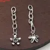 Plata de Ley S925 Flor Pequeña, Pez Pequeño, Moneda, Cadena de Extensión de Hoja, Media Cadena Retro Cadena de Acabado DIY Hecha a Mano